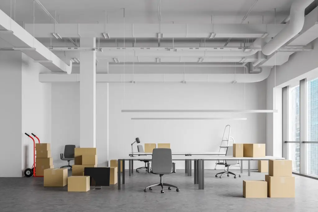 commercial space packed up in boxes