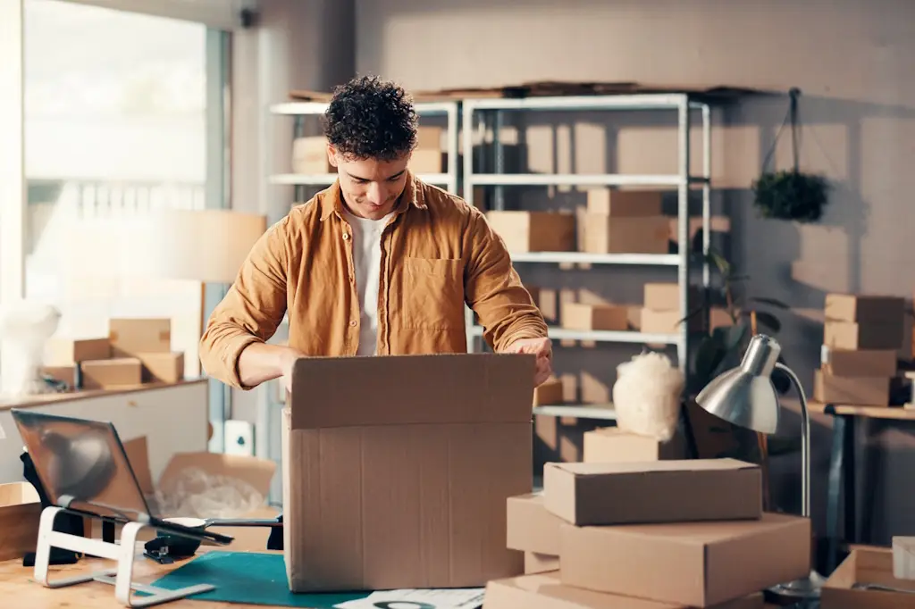 man packing up office